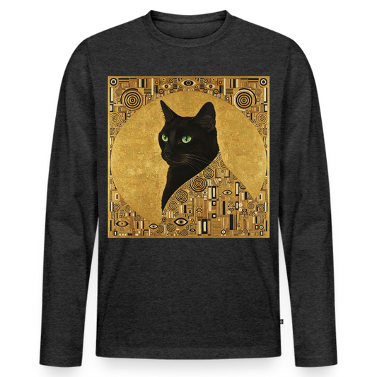 Adele… aber sie schnurrt – Goldene Katze à la Klimt | Männer Premium Bio Langarmshirt - Anthrazit meliert