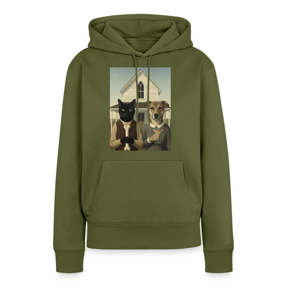 American Gothic… aber mit Katze und Hund | Frauen Premium Hoodie - Khaki