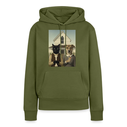 American Gothic… aber mit Katze und Hund | Frauen Premium Hoodie - Khaki