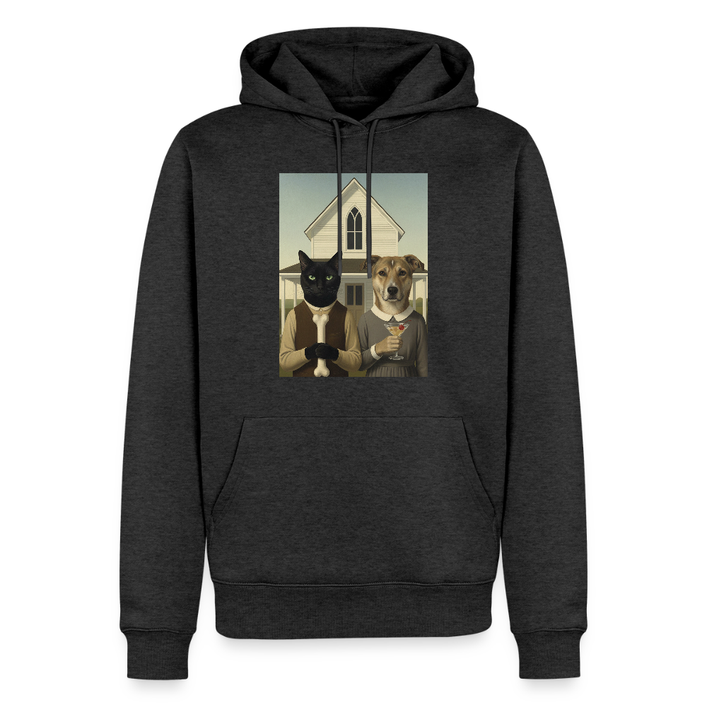 American Gothic… aber mit Katze und Hund | Männer Premium Hoodie - Anthrazit meliert