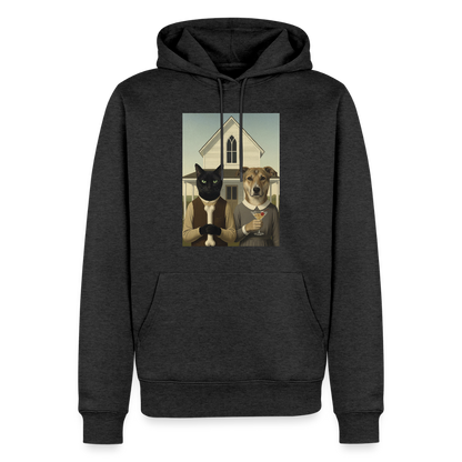 American Gothic… aber mit Katze und Hund | Männer Premium Hoodie - Anthrazit meliert