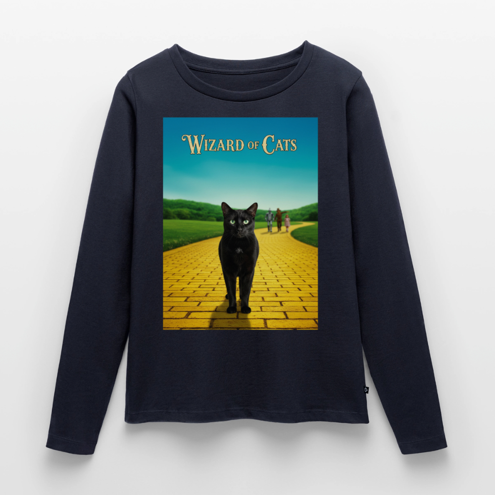 Wizard of Cats – Der gelbe Weg gehört Krümel | Frauen Premium Bio Langarmshirt - Navy