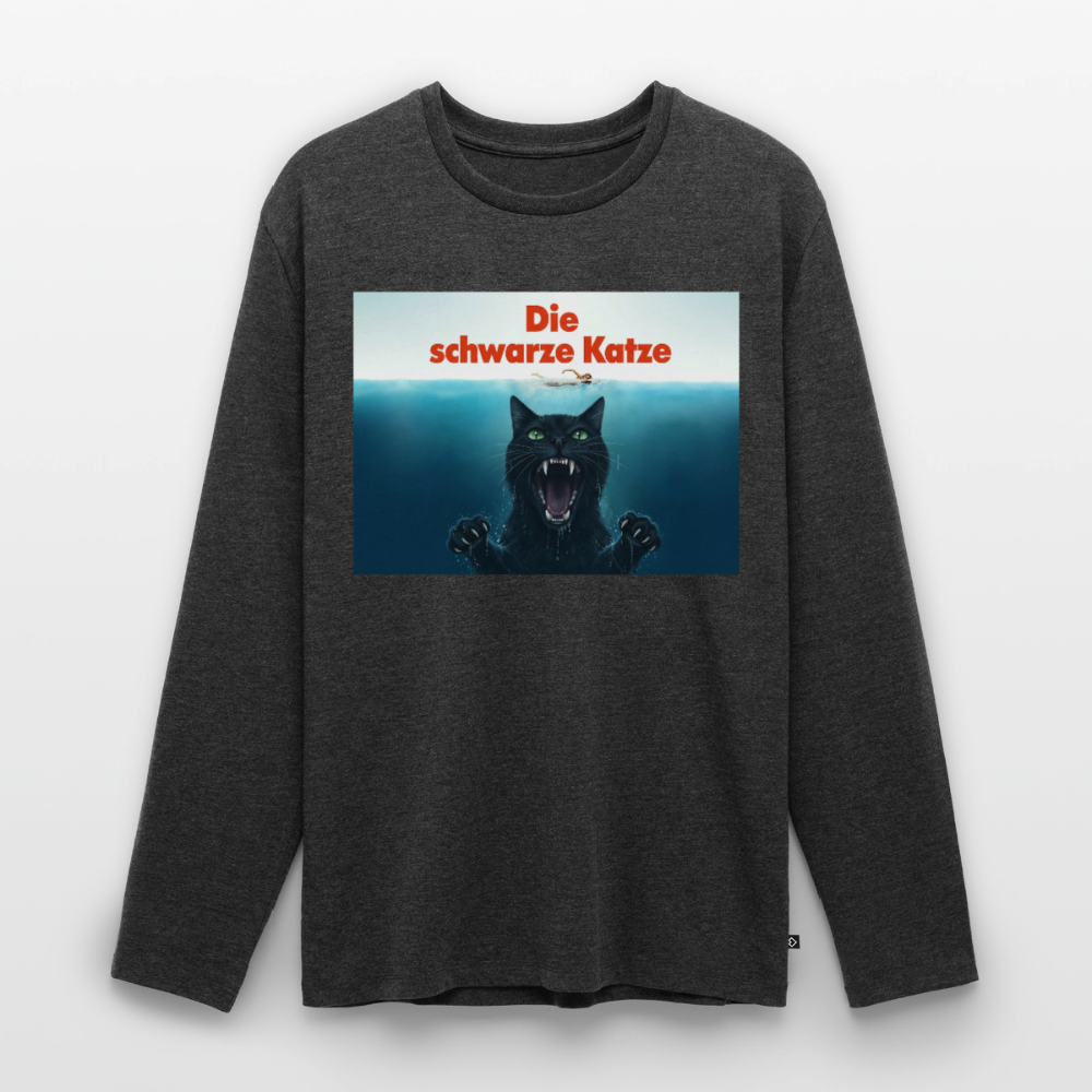 Die schwarze Katze – Krümel taucht auf | Männer Premium Bio Langarmshirt - Anthrazit meliert