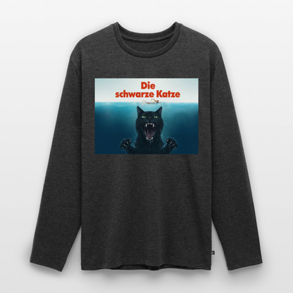 Die schwarze Katze – Krümel taucht auf | Männer Premium Bio Langarmshirt - Anthrazit meliert
