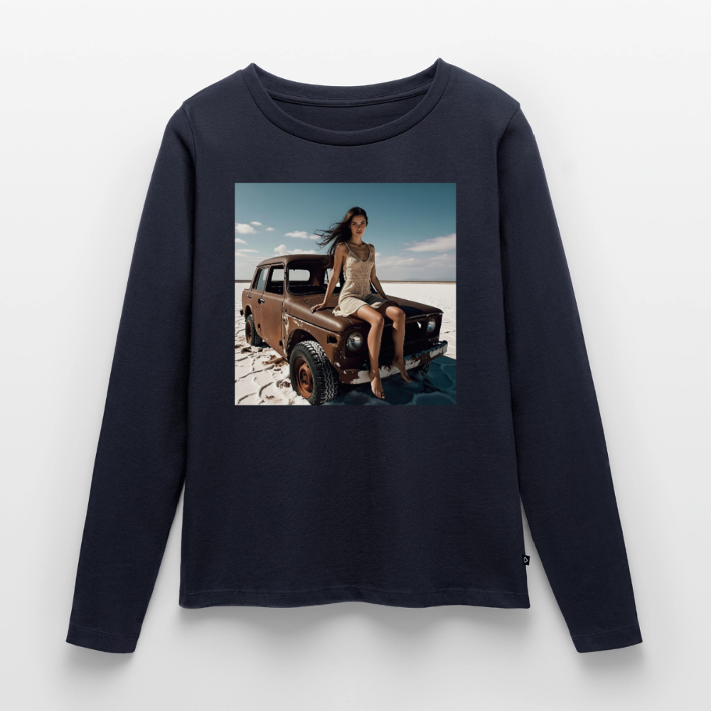 Warten auf irgendwas | Frauen Premium Bio Langarmshirt - Navy