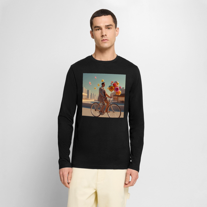 Fahrt ins Ungewisse (mit Blumen) | Männer Premium Bio Langarmshirt - Schwarz