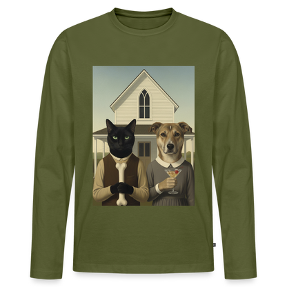 American Gothic… aber mit Katze und Hund | Männer Premium Bio Langarmshirt - Khaki