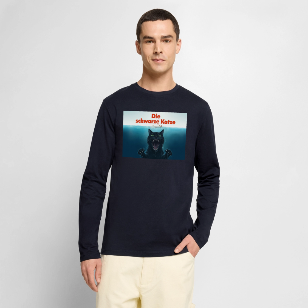 Die schwarze Katze – Krümel taucht auf | Männer Premium Bio Langarmshirt - Navy
