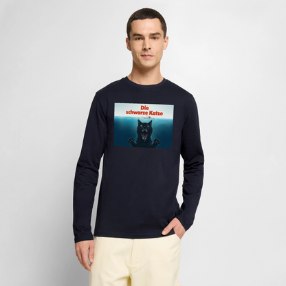 Die schwarze Katze – Krümel taucht auf | Männer Premium Bio Langarmshirt - Navy
