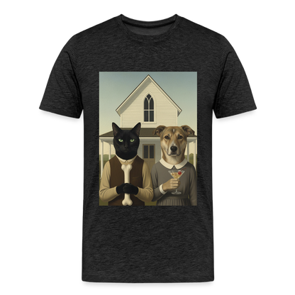 American Gothic… aber mit Katze und Hund | Männer Premium T-Shirt - Anthrazit