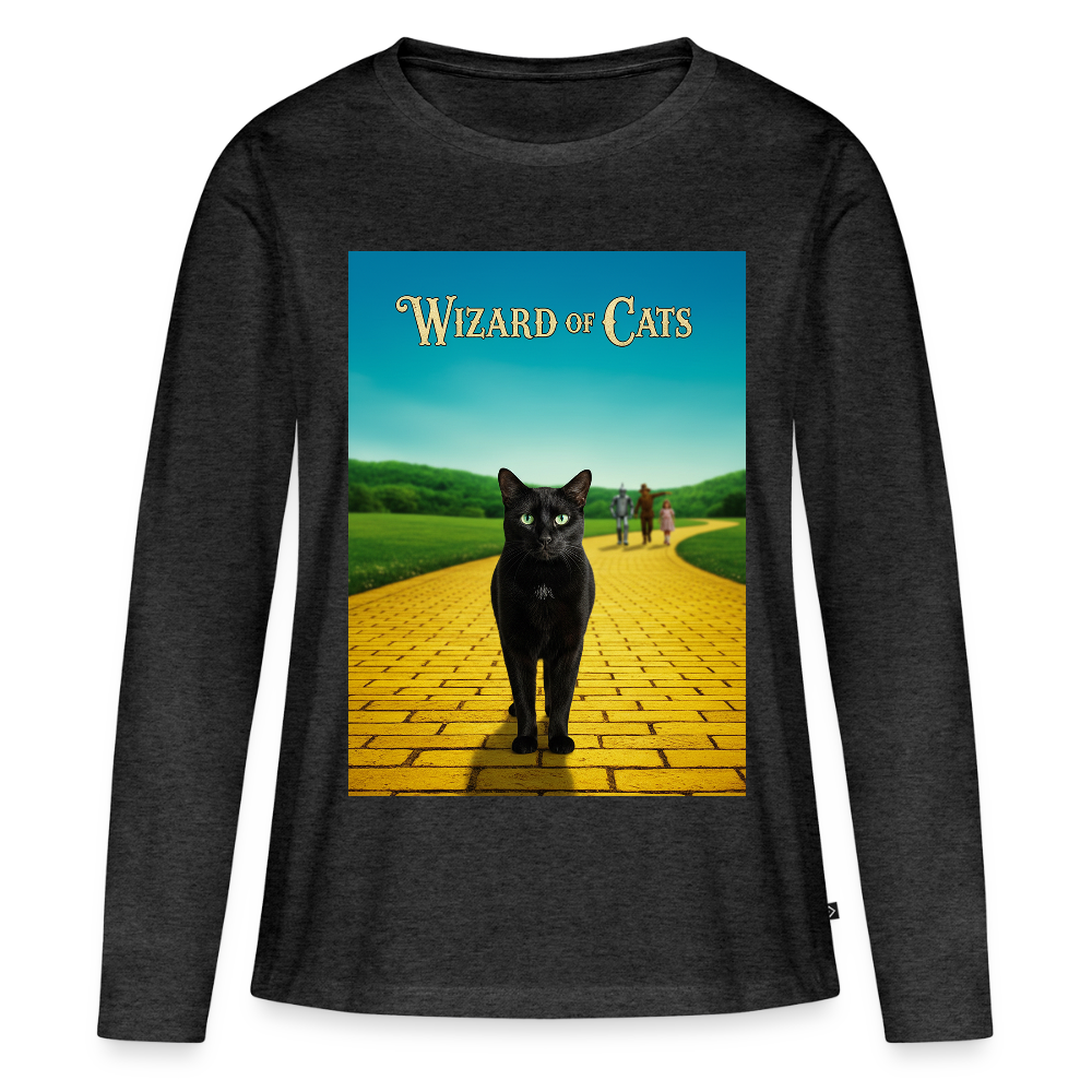 Wizard of Cats – Der gelbe Weg gehört Krümel | Frauen Premium Bio Langarmshirt - Anthrazit meliert
