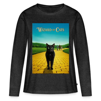 Wizard of Cats – Der gelbe Weg gehört Krümel | Frauen Premium Bio Langarmshirt - Anthrazit meliert