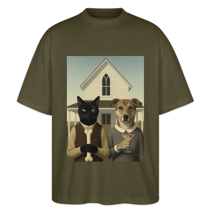 American Gothic… aber mit Katze und Hund | Stanley/Stella Oversized Unisex Bio T-Shirt Blaster - Khaki