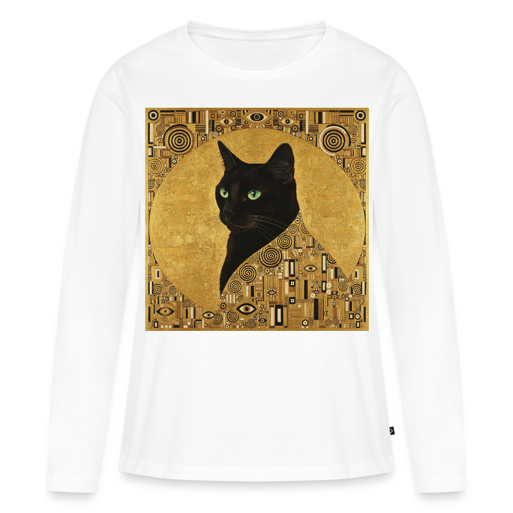 Adele… aber sie schnurrt – Goldene Katze à la Klimt | Frauen Premium Bio Langarmshirt - Weiß