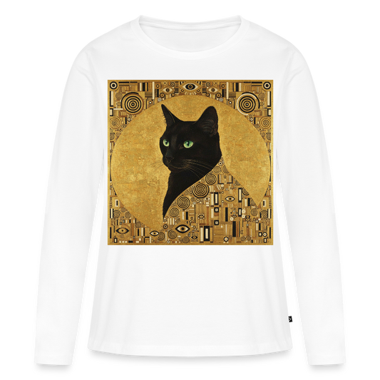 Adele… aber sie schnurrt – Goldene Katze à la Klimt | Frauen Premium Bio Langarmshirt - Weiß