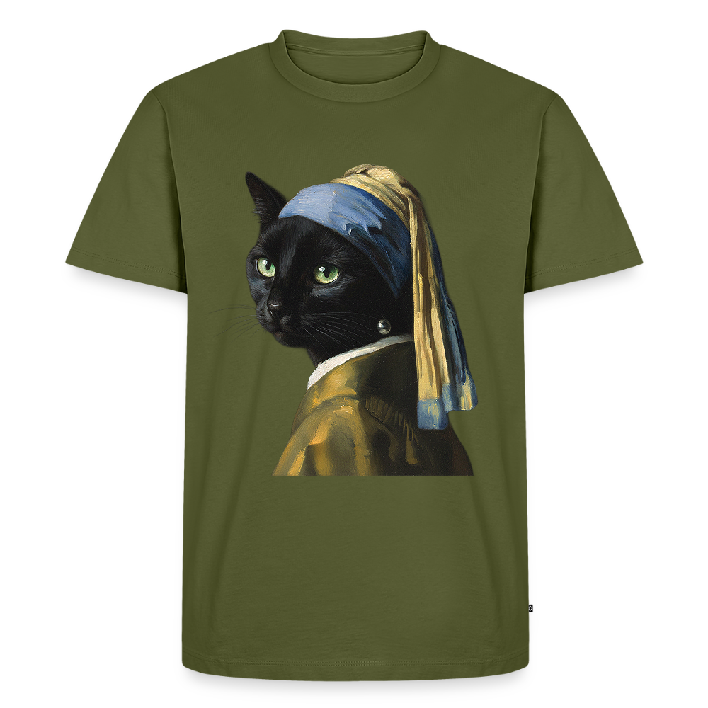 Das Mädchen mit dem Perlenohrring… aber es ist eine Katze | Männer Premium T-Shirt - Khaki
