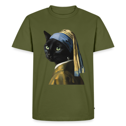 Das Mädchen mit dem Perlenohrring… aber es ist eine Katze | Männer Premium T-Shirt - Khaki