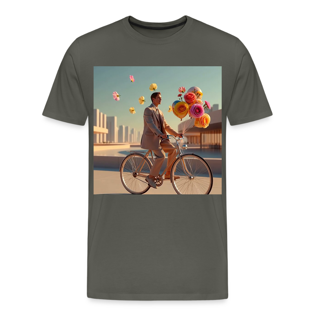 Fahrt ins Ungewisse (mit Blumen) | Männer Premium T-Shirt - Asphalt