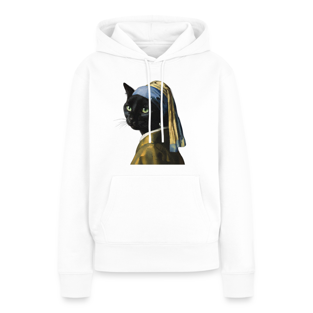 Das Mädchen mit dem Perlenohrring… aber es ist eine Katze | Frauen Premium Hoodie - Weiß