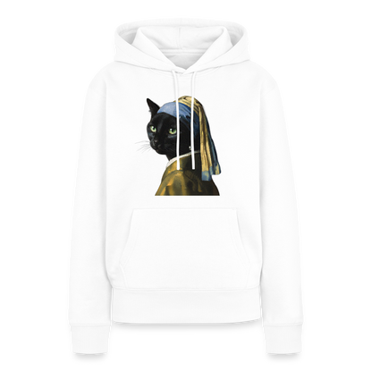 Das Mädchen mit dem Perlenohrring… aber es ist eine Katze | Frauen Premium Hoodie - Weiß