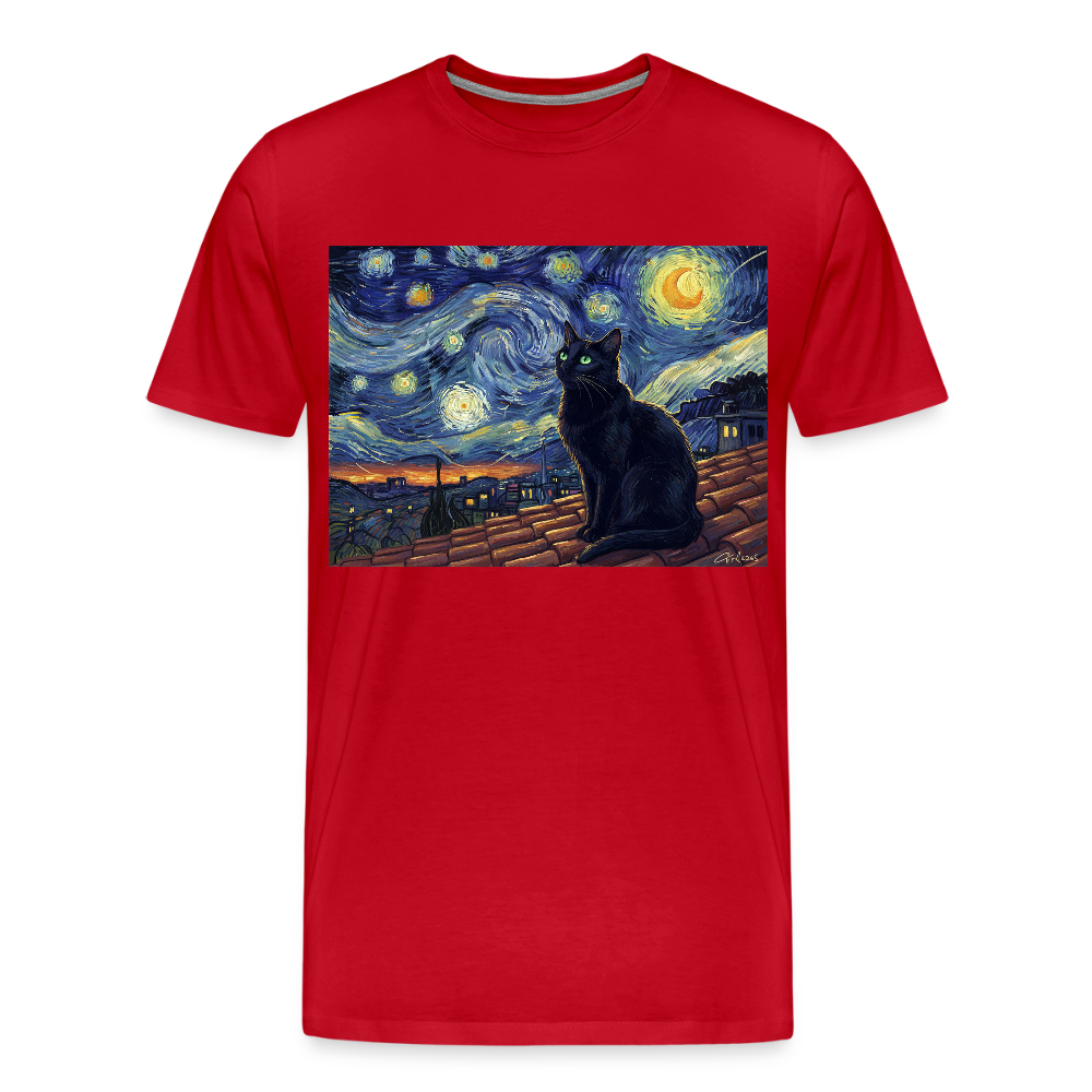 Sternennacht… aber die Katze denkt nach | Männer Premium T-Shirt - Rot