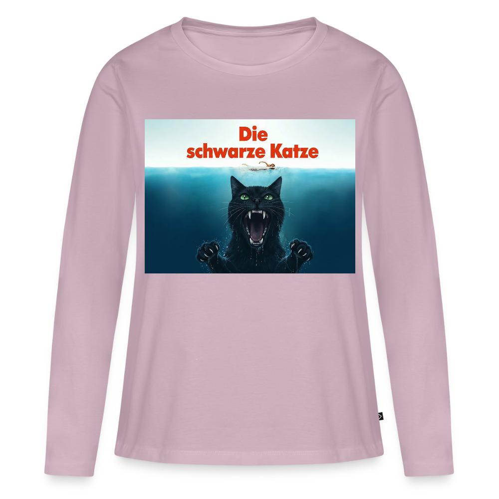 Die schwarze Katze – Krümel taucht auf | Frauen Premium Bio Langarmshirt - Altrosa