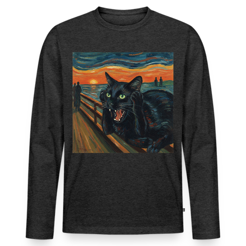 Der Schrei… aber die Katze hat’s zuerst gemerkt | Männer Premium Bio Langarmshirt - Anthrazit meliert