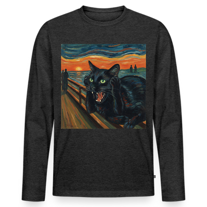 Der Schrei… aber die Katze hat’s zuerst gemerkt | Männer Premium Bio Langarmshirt - Anthrazit meliert