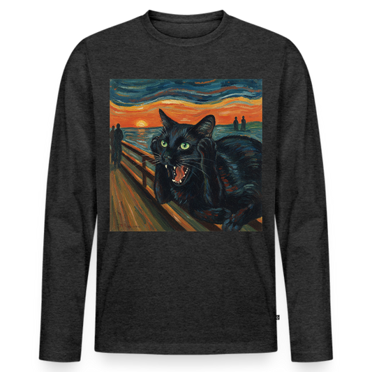 Der Schrei… aber die Katze hat’s zuerst gemerkt | Männer Premium Bio Langarmshirt - Anthrazit meliert