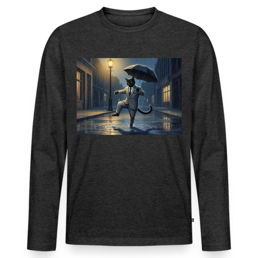 Krümel tanzt im Regen | Männer Premium Bio Langarmshirt - Anthrazit meliert