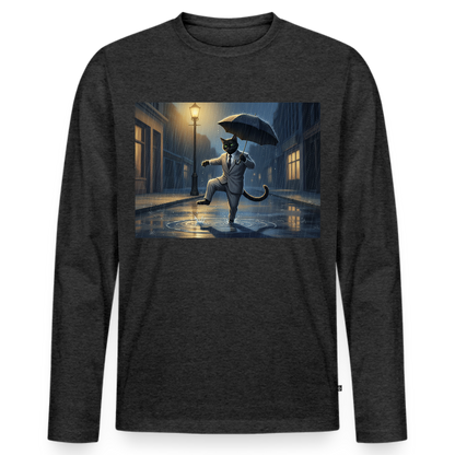 Krümel tanzt im Regen | Männer Premium Bio Langarmshirt - Anthrazit meliert