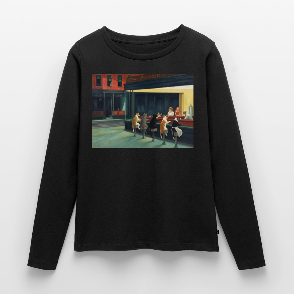 Wenn Hopper Katzen gemalt hätte | Frauen Premium Bio Langarmshirt - Schwarz