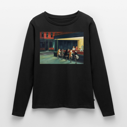 Wenn Hopper Katzen gemalt hätte | Frauen Premium Bio Langarmshirt - Schwarz