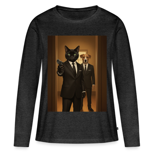 Krümel – Say Meow Again | Frauen Premium Bio Langarmshirt - Anthrazit meliert