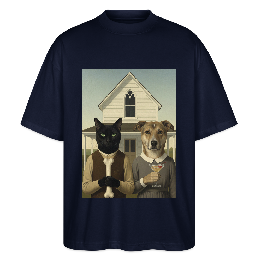 American Gothic… aber mit Katze und Hund | Stanley/Stella Oversized Unisex Bio T-Shirt Blaster - Navy
