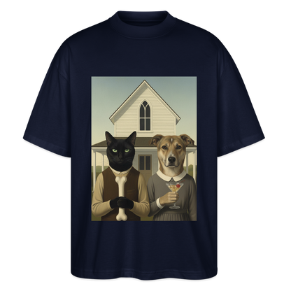 American Gothic… aber mit Katze und Hund | Stanley/Stella Oversized Unisex Bio T-Shirt Blaster - Navy