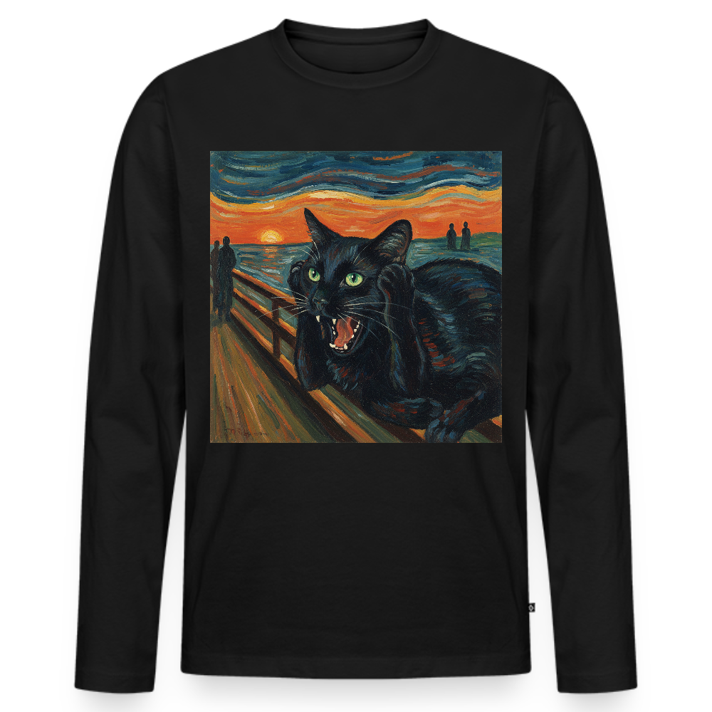 Der Schrei… aber die Katze hat’s zuerst gemerkt | Männer Premium Bio Langarmshirt - Schwarz