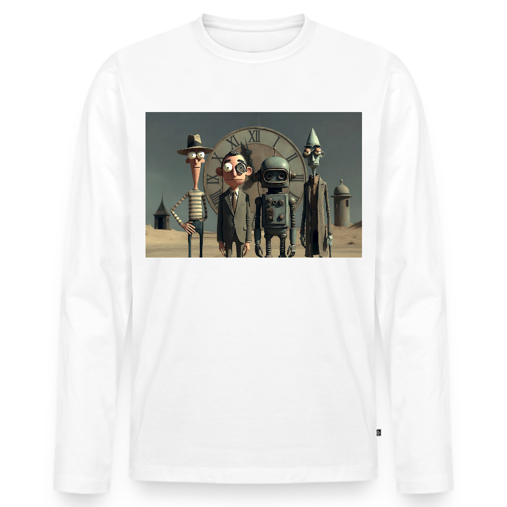 Pünktlich zu spät – Die seltsame Gesellschaft | Männer Premium Bio Langarmshirt - Weiß