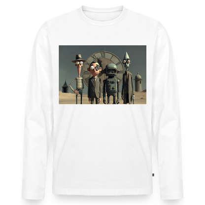 Pünktlich zu spät – Die seltsame Gesellschaft | Männer Premium Bio Langarmshirt - Weiß