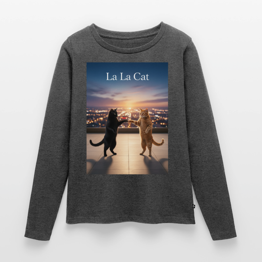 La La Cat – Tanz über den Dächern | Frauen Premium Bio Langarmshirt - Anthrazit meliert
