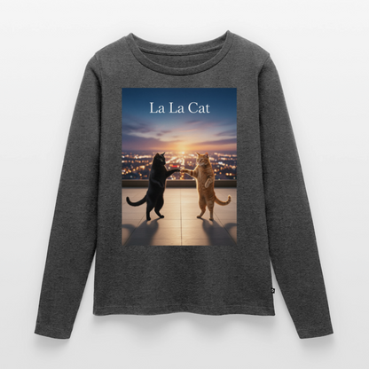 La La Cat – Tanz über den Dächern | Frauen Premium Bio Langarmshirt - Anthrazit meliert