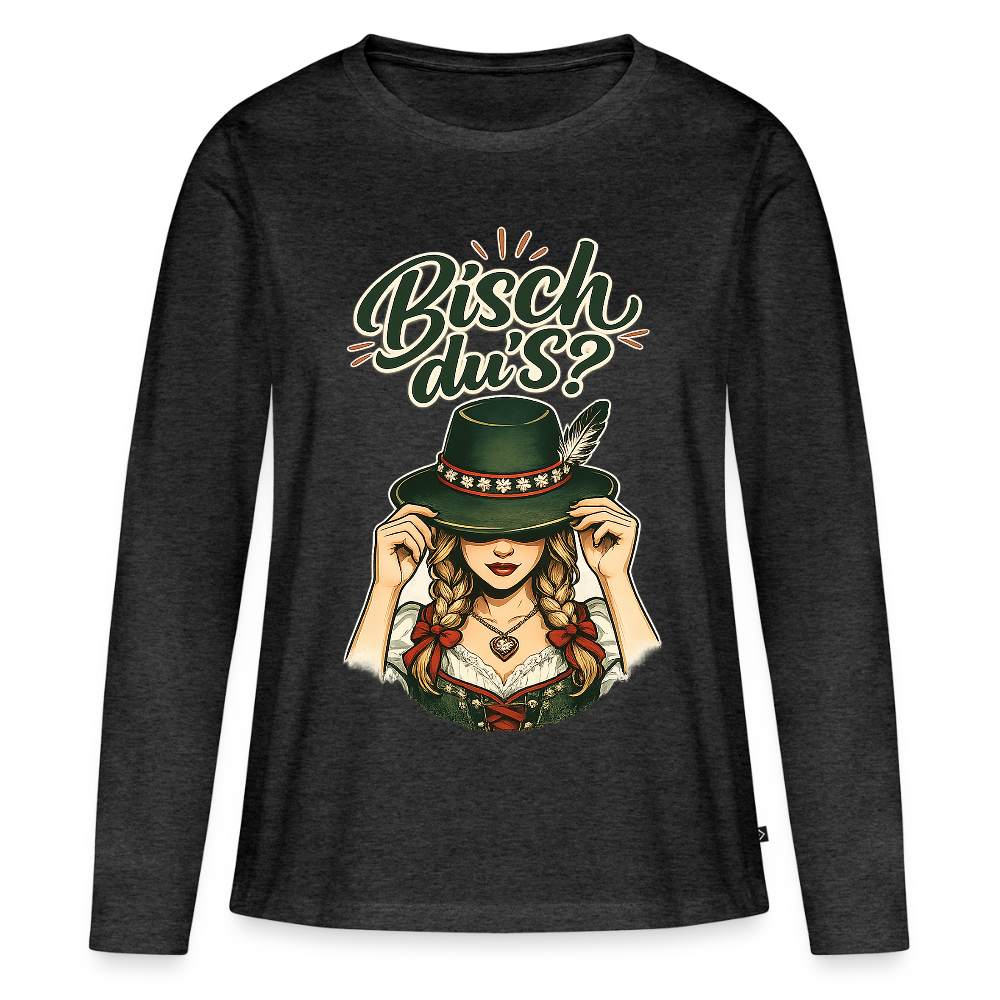 Bisch du’s? – Der Blick sagt alles | Frauen Premium Bio Langarmshirt - Anthrazit meliert