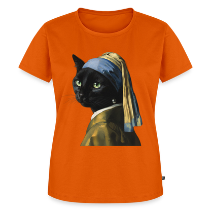 Das Mädchen mit dem Perlenohrring… aber es ist eine Katze | Frauen Premium T-Shirt - Orange 