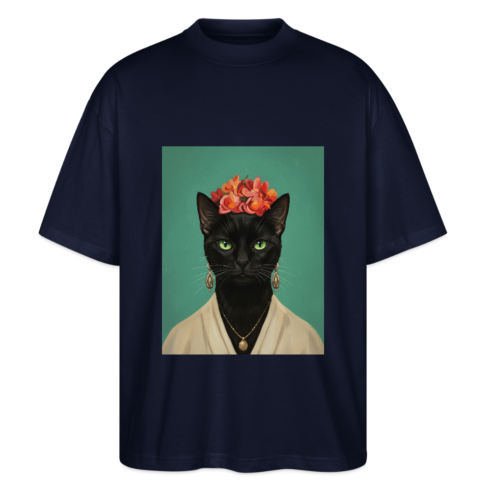 Frida Katze – Künstlerisches Katzenporträt | Stanley/Stella Oversized Unisex Bio T-Shirt Blaster - Navy