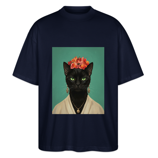 Frida Katze – Künstlerisches Katzenporträt | Stanley/Stella Oversized Unisex Bio T-Shirt Blaster - Navy