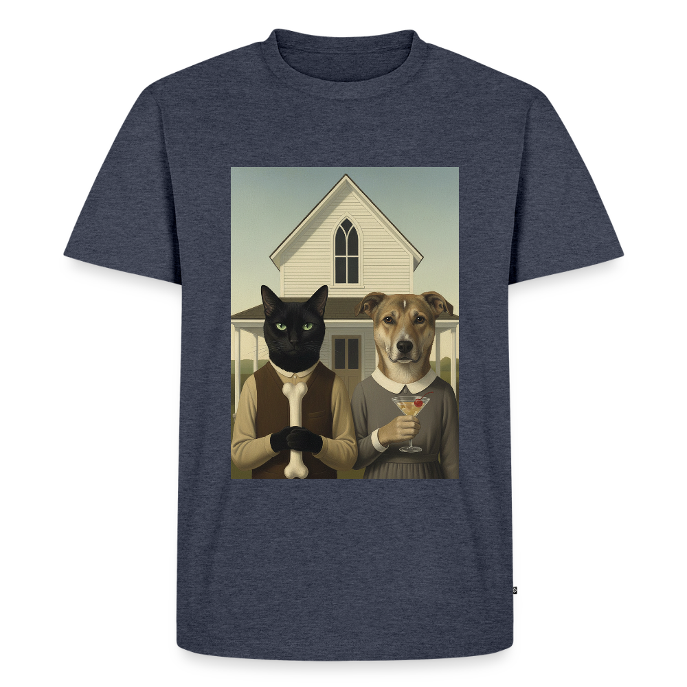 American Gothic… aber mit Katze und Hund | Männer Premium T-Shirt - Jeansblau 