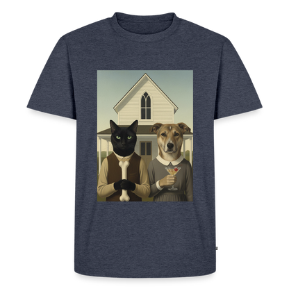 American Gothic… aber mit Katze und Hund | Männer Premium T-Shirt - Jeansblau 