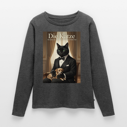 Die Katze – Krümel regelt das | Frauen Premium Bio Langarmshirt - Anthrazit meliert