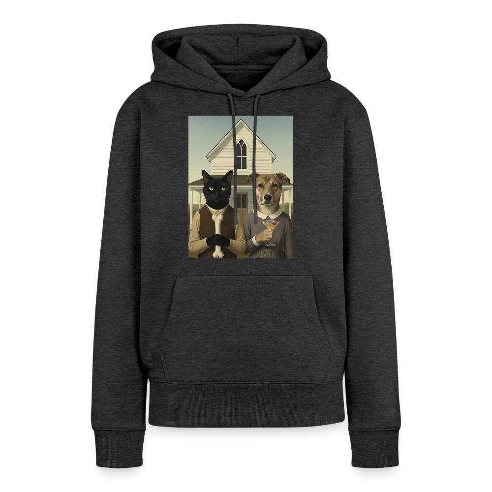 American Gothic… aber mit Katze und Hund | Frauen Premium Hoodie - Anthrazit meliert