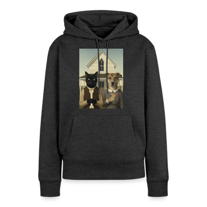 American Gothic… aber mit Katze und Hund | Frauen Premium Hoodie - Anthrazit meliert